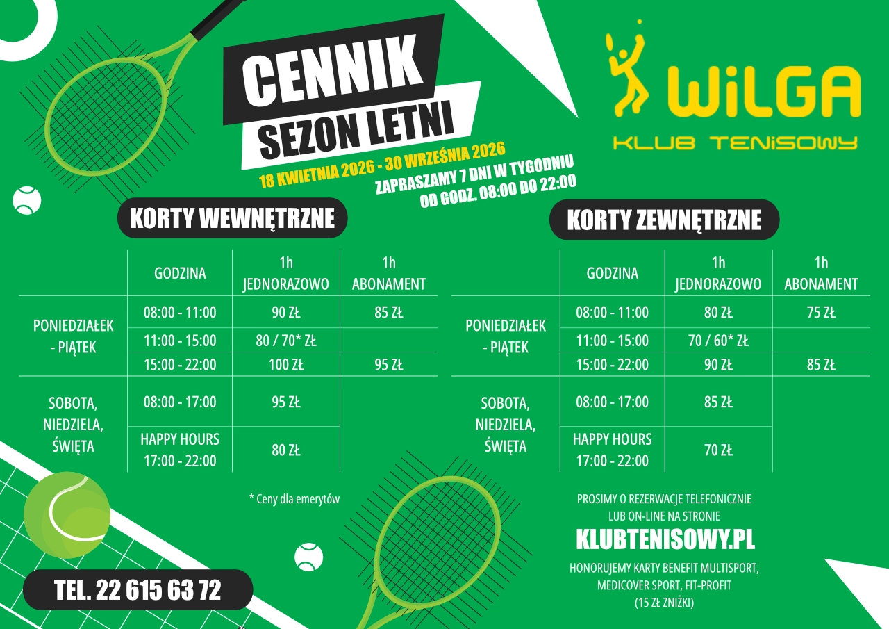 Cennik tenis — Radość Wilga lato 2026
